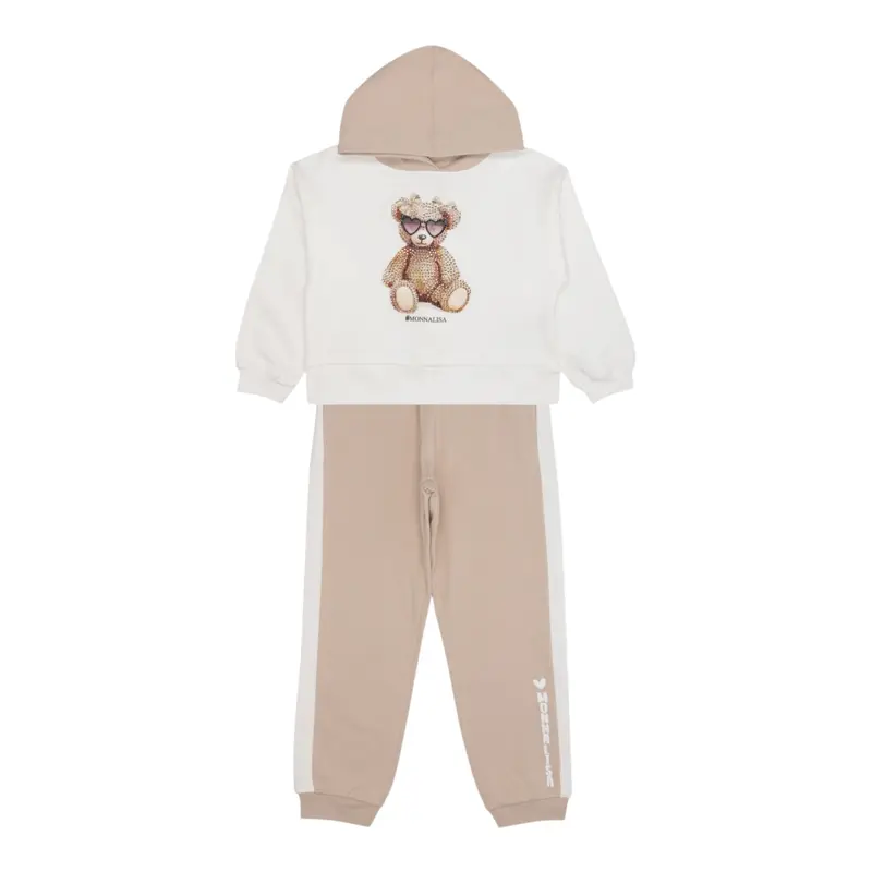 Monnalisa Completo 2 Pezzi Felpa-Pantalone Bicolore Beige per Bambina