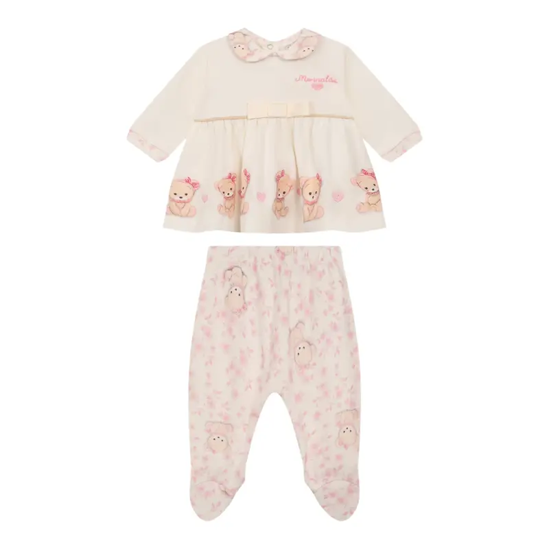 Monnalisa Completo 2 Pezzi Shirt-Ghettina Panna per Neonata