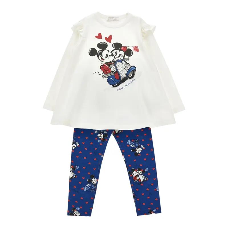 Monnalisa Completo 2Pz Shirt-Leggins Bicolore Bianco/Blu per Bambina