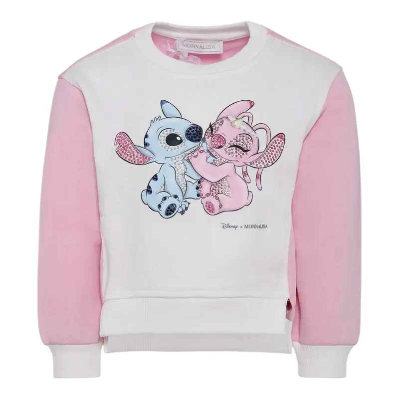 Monnalisa Felpa Bicolore con Stampa Bianco/Rosa per Bambina