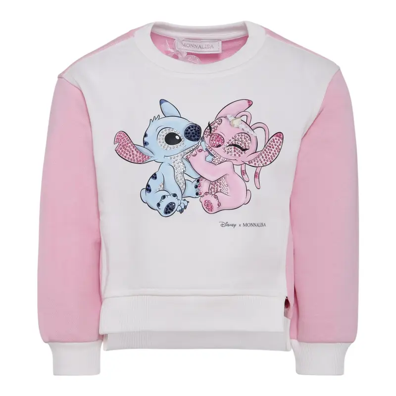 Monnalisa Felpa Bicolore con Stampa Bianco/Rosa per Bambina