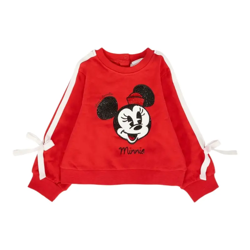 Monnalisa Felpa Chiusa Girocollo tinta unita con Stampa Minnie Rosso per Neonata