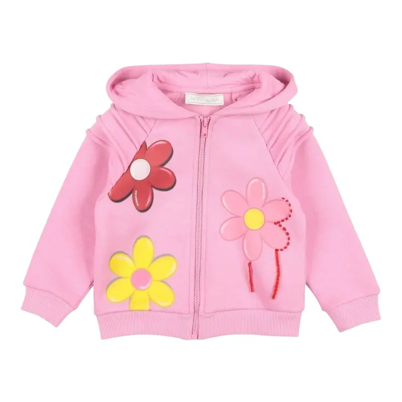 Monnalisa Felpa con Zip E Cappuccio tinta unita Rosa per Neonata