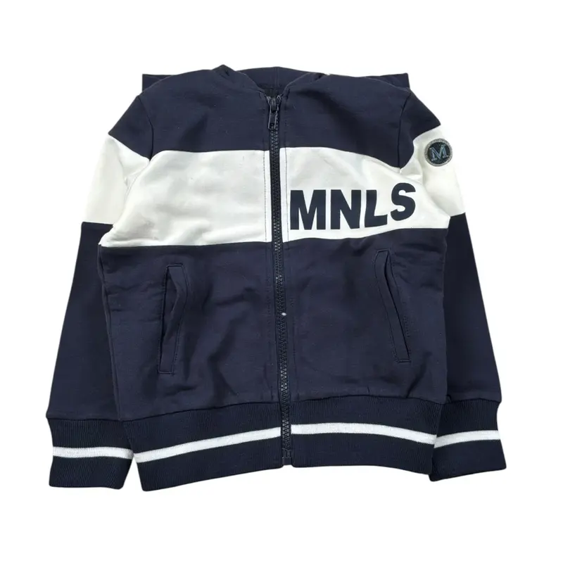 Monnalisa Felpa tinta unita con Stampa Zip E Cappuccio Blu per Bambino