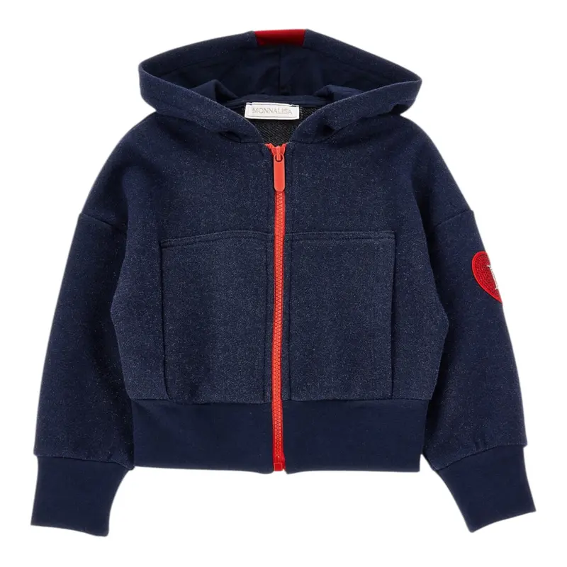Monnalisa Felpa tinta unita con Zip E Cappuccio Blu per Bambina