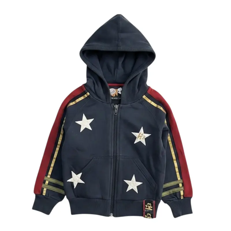 Monnalisa Felpa tinta unita con Zip E Cappuccio Blu per Neonato