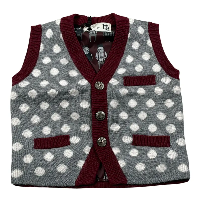 Monnalisa Gilet In Maglia Bicolore Grigio/Bordeaux per Bambino