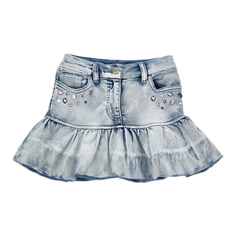 Monnalisa Gonna In Denim tinta unita con Stampa Azzurro per Neonata