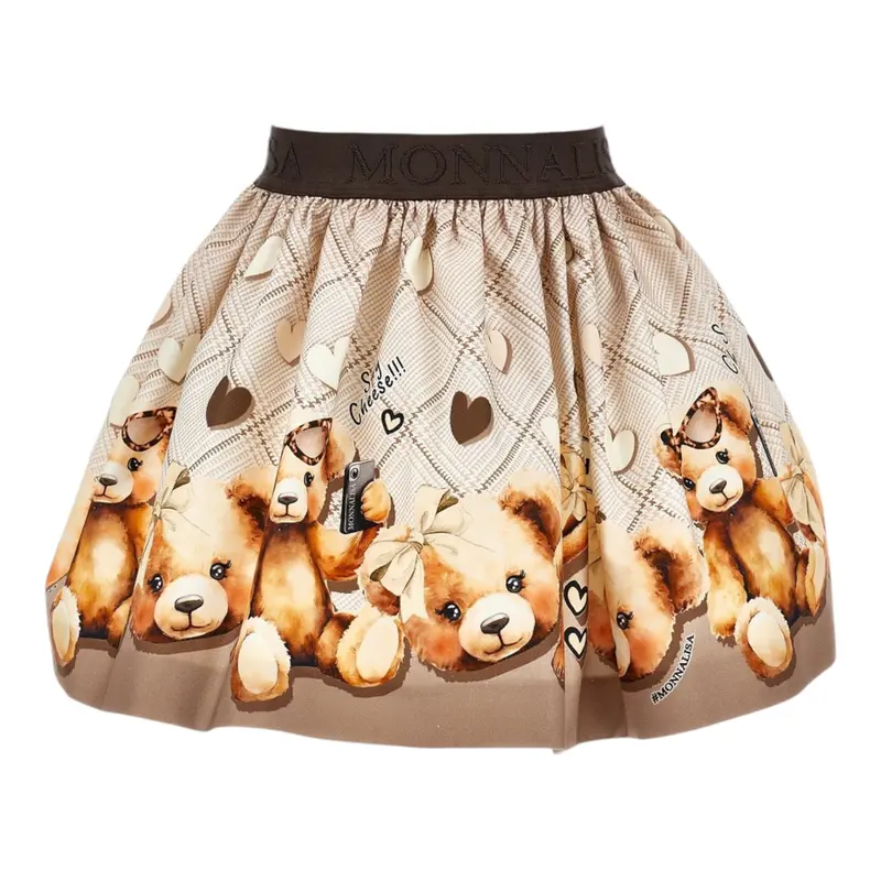Monnalisa Gonna tinta unita con Stampa Beige per Bambina