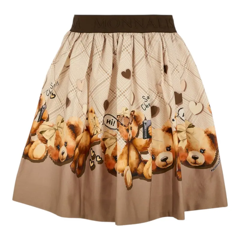 Monnalisa Gonna tinta unita con Stampa Beige per Bambina
