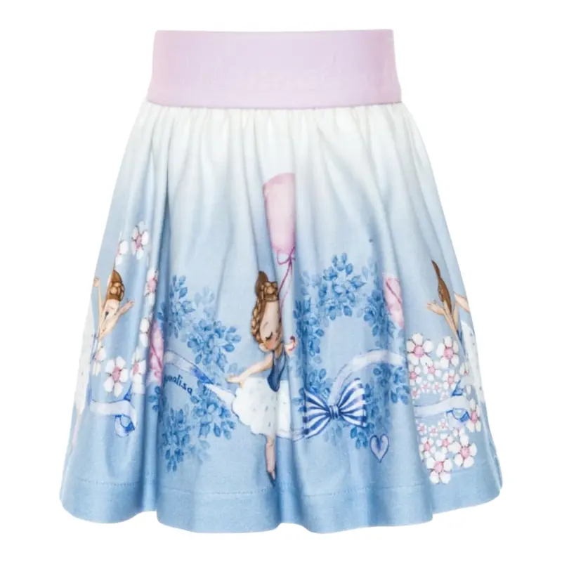 Monnalisa Gonna tinta unita con Stampe Ed Elastico In Vita Azzurro per Bambina