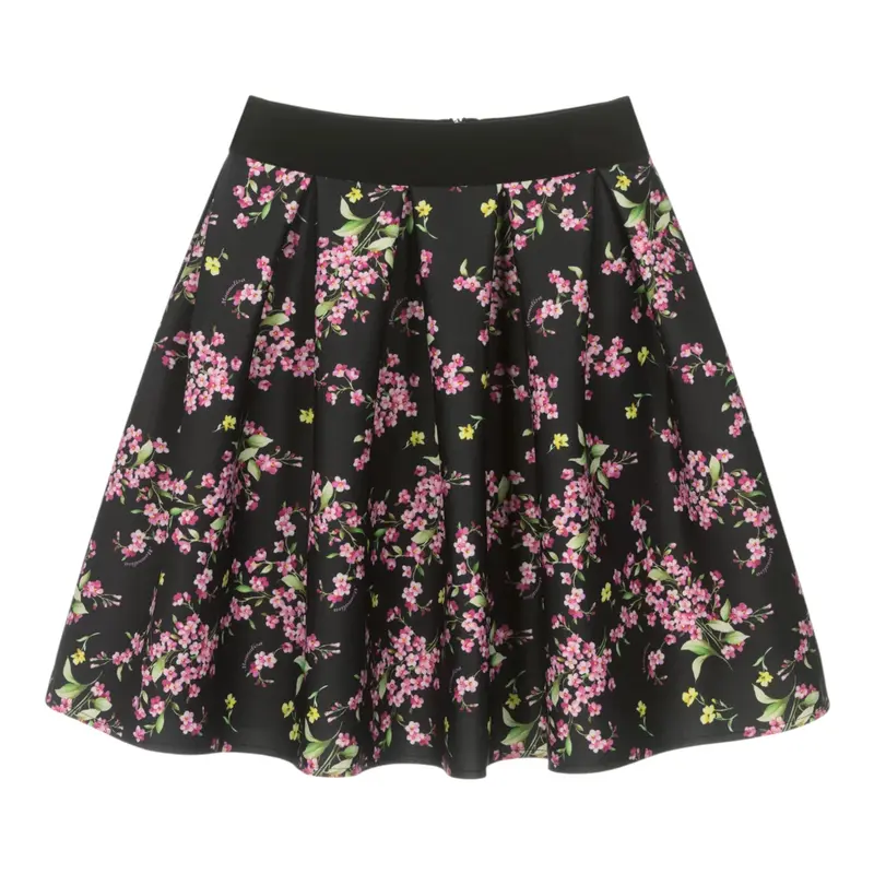 Monnalisa Gonna tinta unita Fantasia Floreale Nero per Bambina