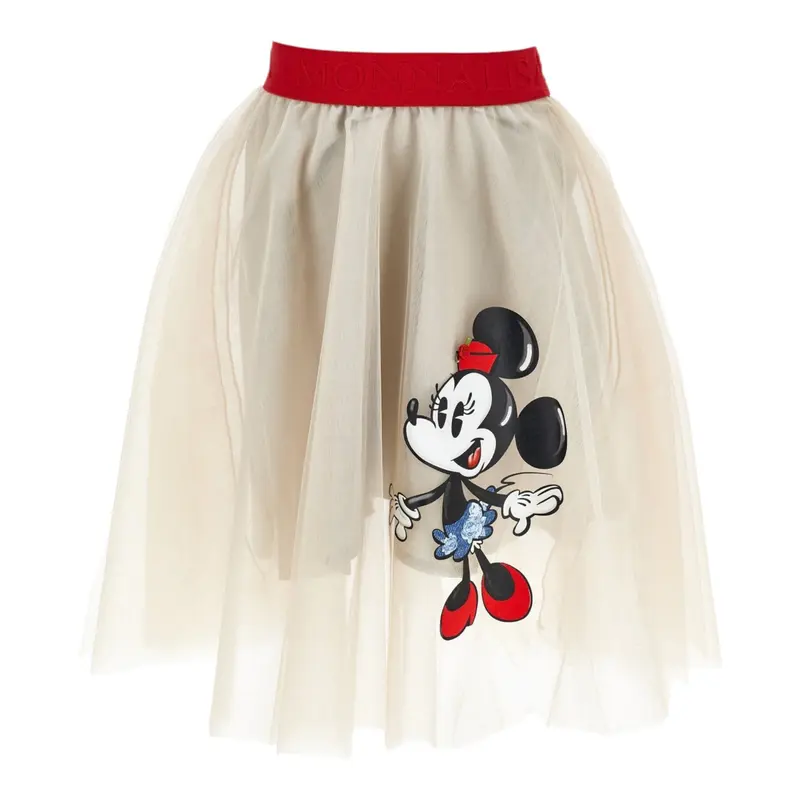 Monnalisa Gonna tinta unita In Tulle con Topolina Beige per Bambina