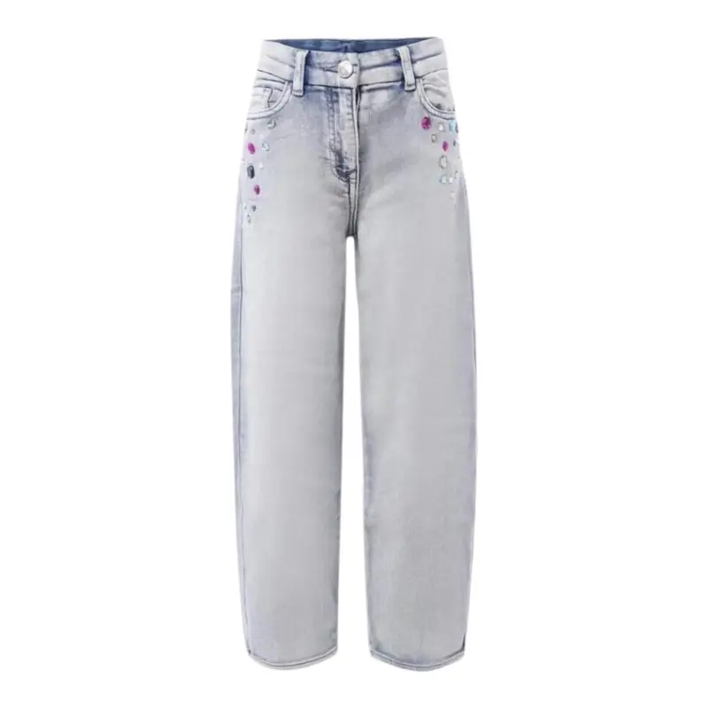 Monnalisa Jeans tinta unita con Applicazioni Azzurro per Neonata