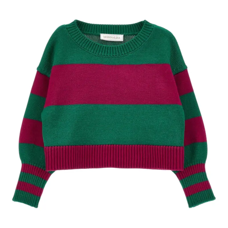 Monnalisa Maglia Bicolore con Fantasia A Righe Verde per Bambina