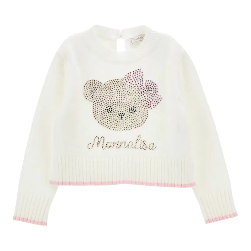 Monnalisa Maglia Girocollo tinta unita con Brillantini Panna per Neonata