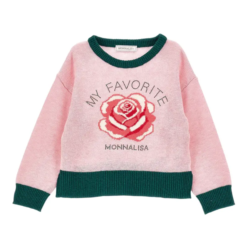 Monnalisa Maglia Girocollo tinta unita con Profili In Contrasto Rosa per Bambina