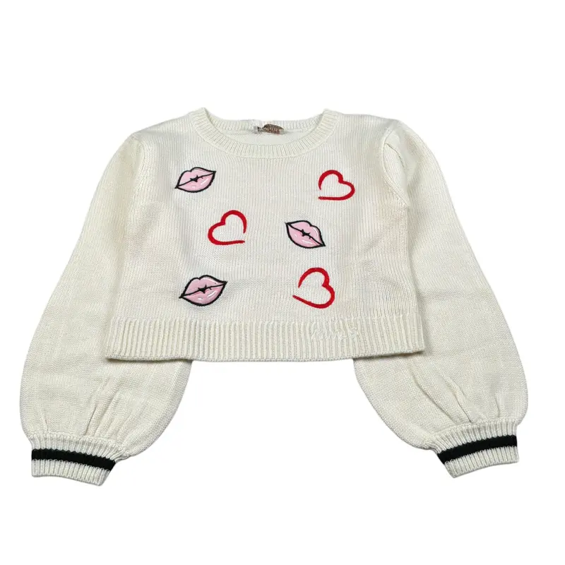 Monnalisa Maglia Girocollo tinta unita con Ricami Panna per Bambina