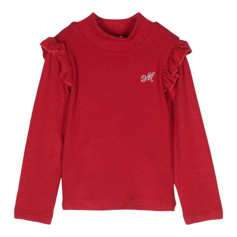 Monnalisa Maglia tinta unita con Balze Rosso per Neonata