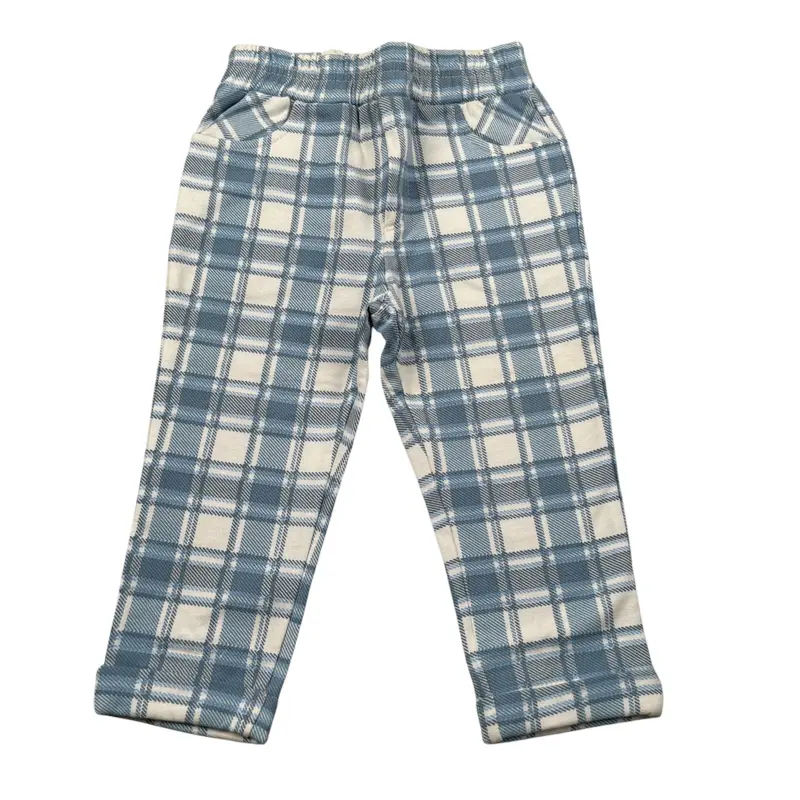 Monnalisa Pantalone Fantasia Quadri con Elastico In Vita Azzurro per Neonato