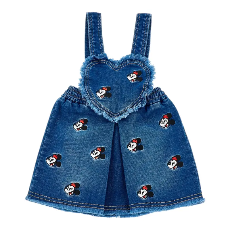 Monnalisa Salopette In Denim tinta unita con Ricami Blu per Neonata
