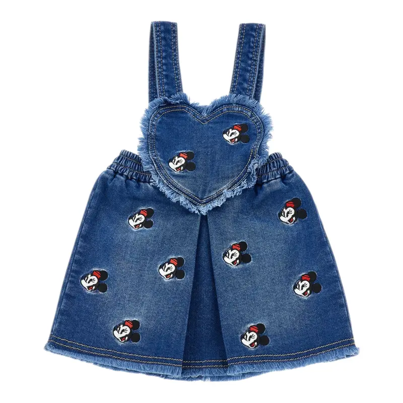 Monnalisa Salopette In Denim tinta unita con Ricami Blu per Neonata