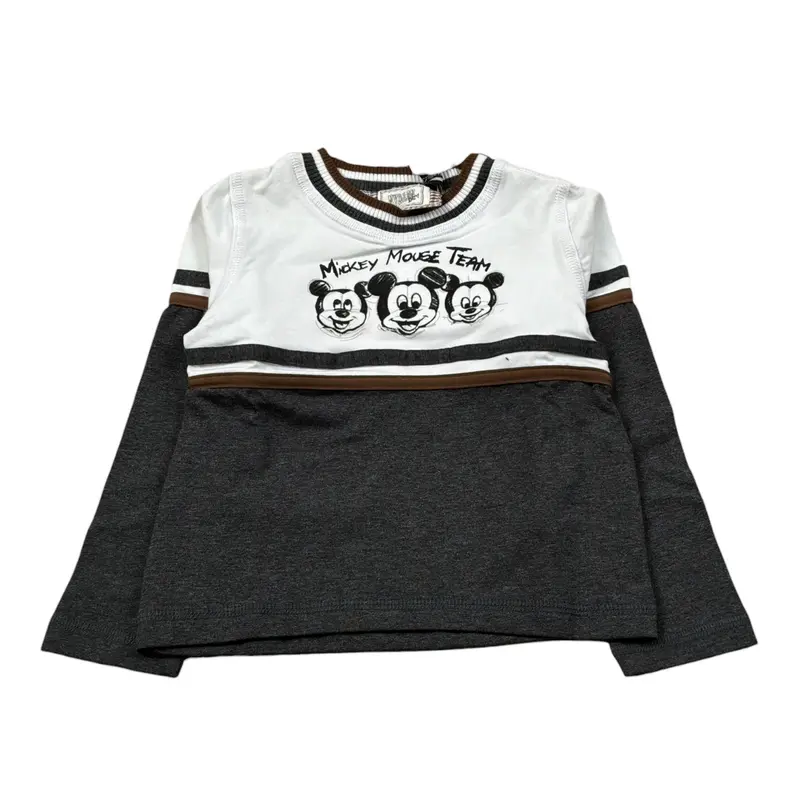 Monnalisa Shirt Bicolore Girocollo con Stampe Bianco/Grigio per Neonato
