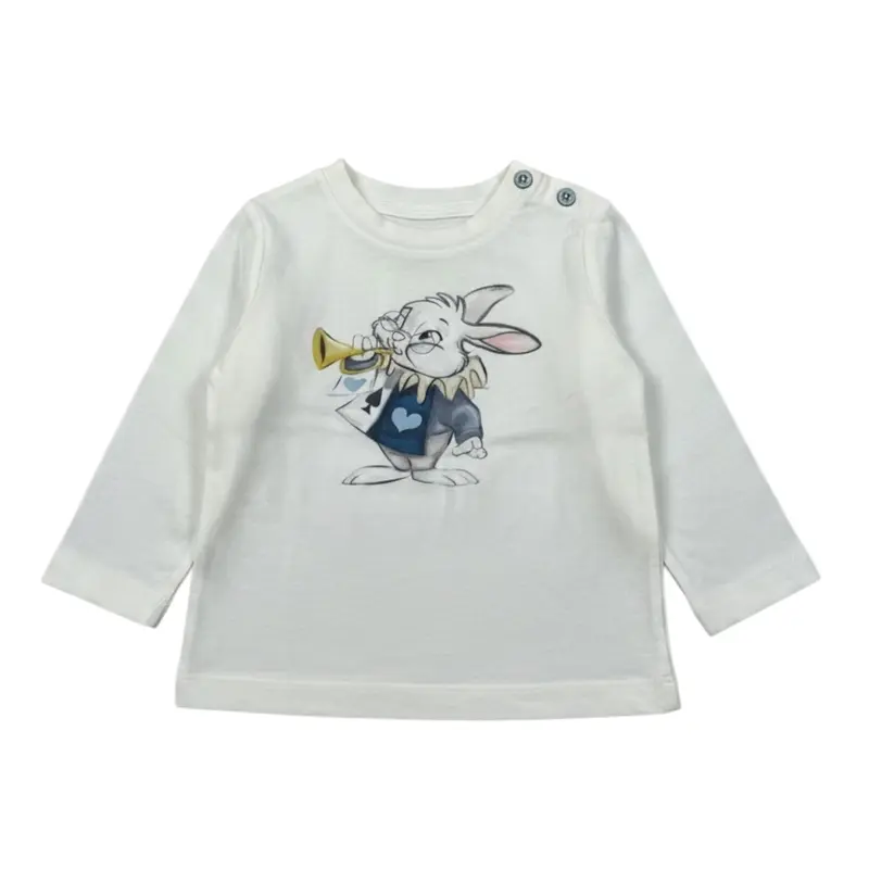 Monnalisa Shirt Girocollo Tinta Unia con Stampe Panna per Neonato