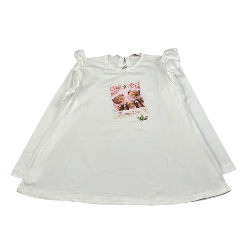 Monnalisa Shirt Girocollo Tinta Unit Ocn Stampa Bianco per Bambina