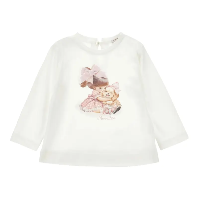 Monnalisa Shirt Girocollo tinta unita Cn Stampa Panna per Bambina