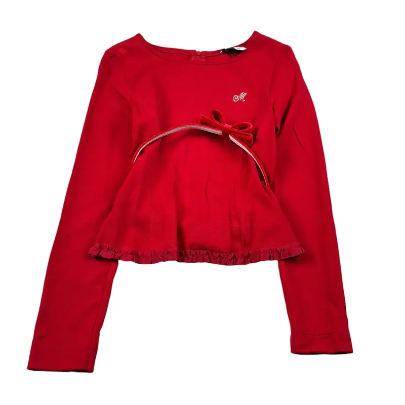 Monnalisa Shirt Girocollo tinta unita con Cinturino Rosso per Bambina