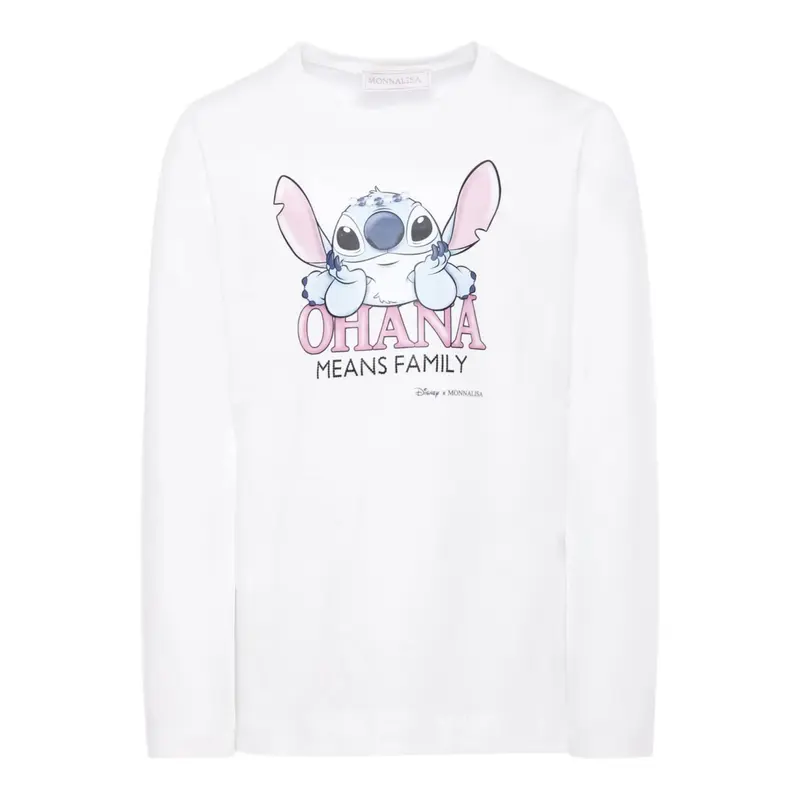 Monnalisa Shirt Girocollo tinta unita con Stampa Bianco per Bambina