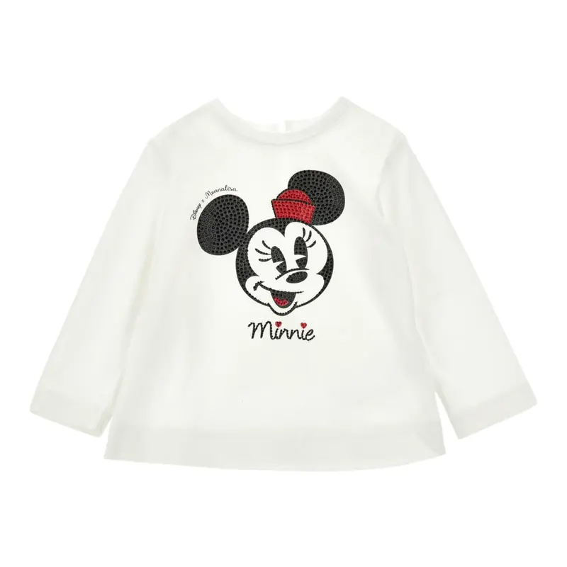 Monnalisa Shirt Girocollo tinta unita con Stampa Bianco per Neonata