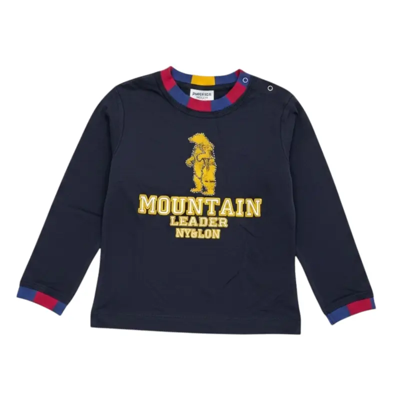 Monnalisa Shirt Girocollo tinta unita con Stampa Blu per Neonato