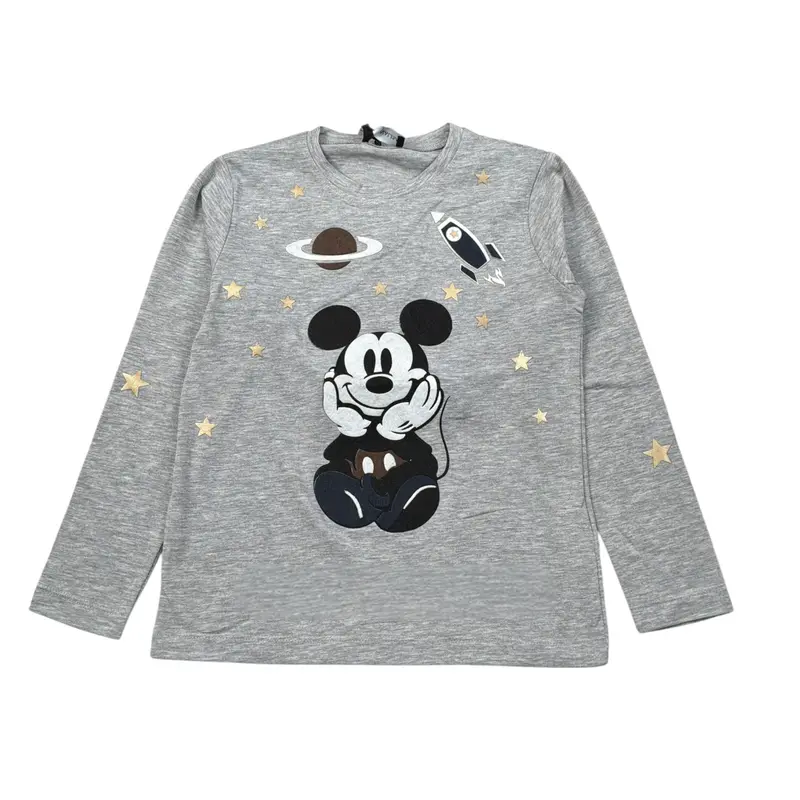 Monnalisa Shirt Girocollo tinta unita con Stampa Grigio per Bambino