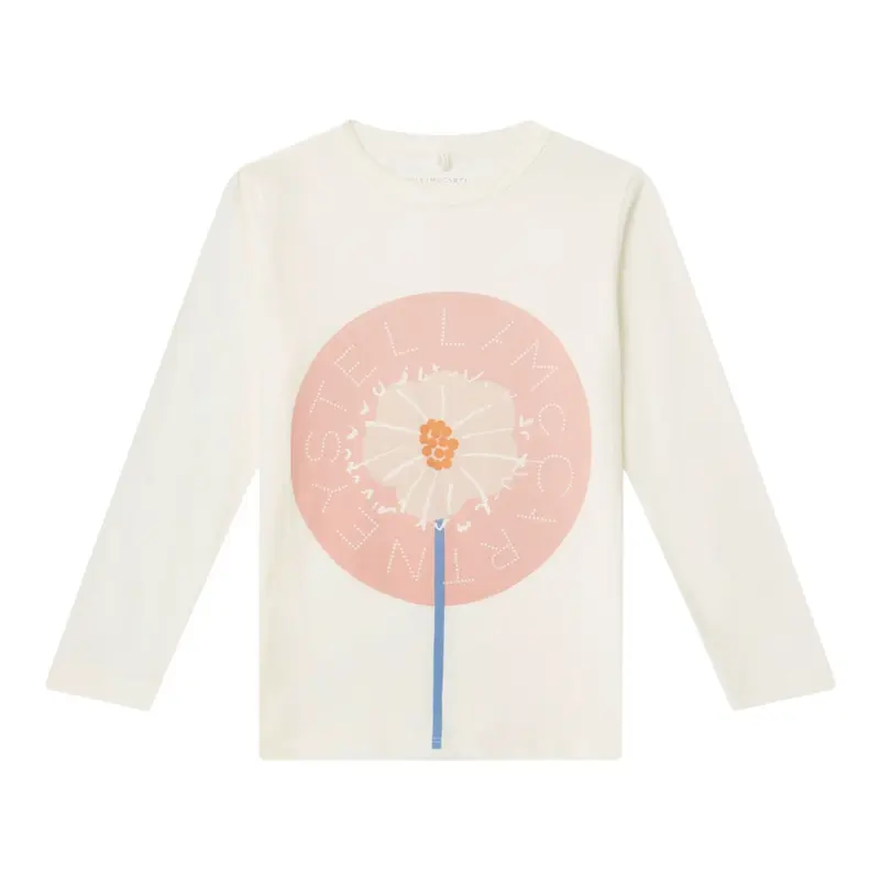 Monnalisa Shirt Girocollo tinta unita con Stampa Panna per Bambina