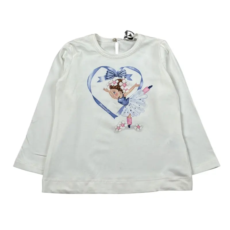 Monnalisa Shirt Girocollo tinta unita con Stampa Panna per Bambina