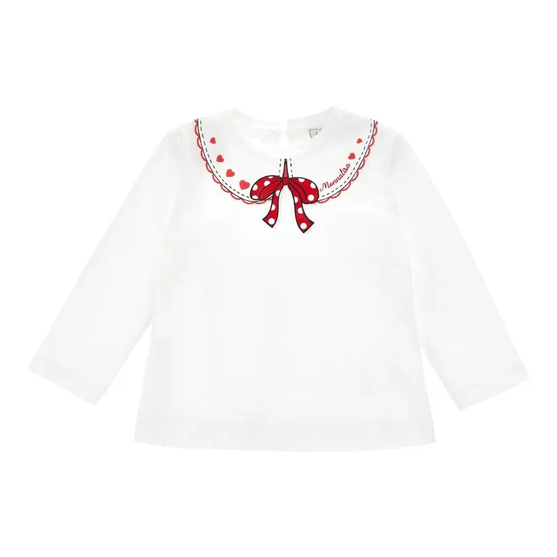 Monnalisa Shirt Girocollo tinta unita con Stampa Panna per Neonata