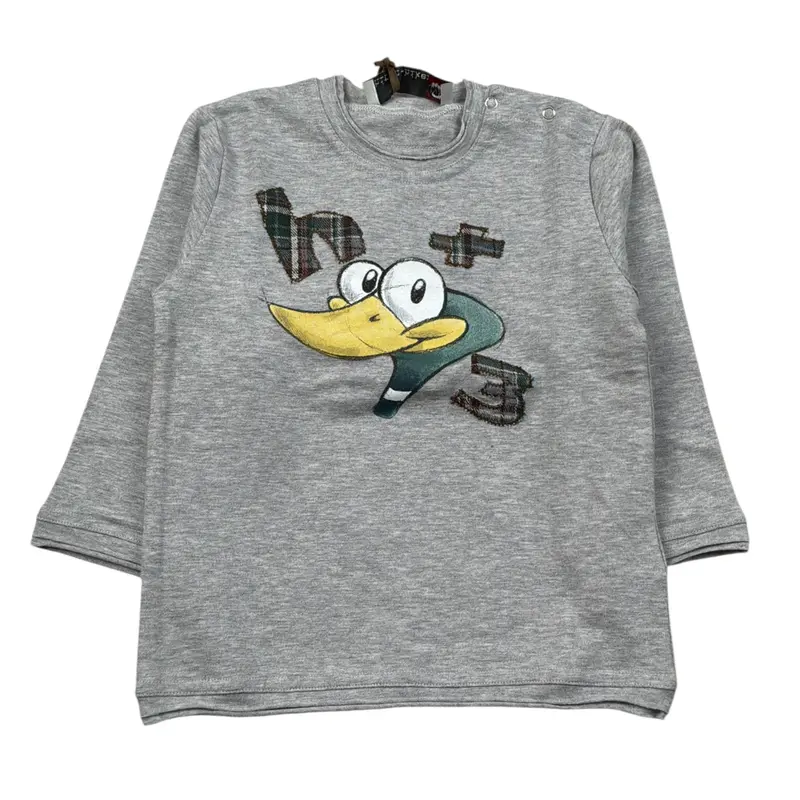 Monnalisa Shirt Girocollo tinta unita con Stampe Grigio per Neonato