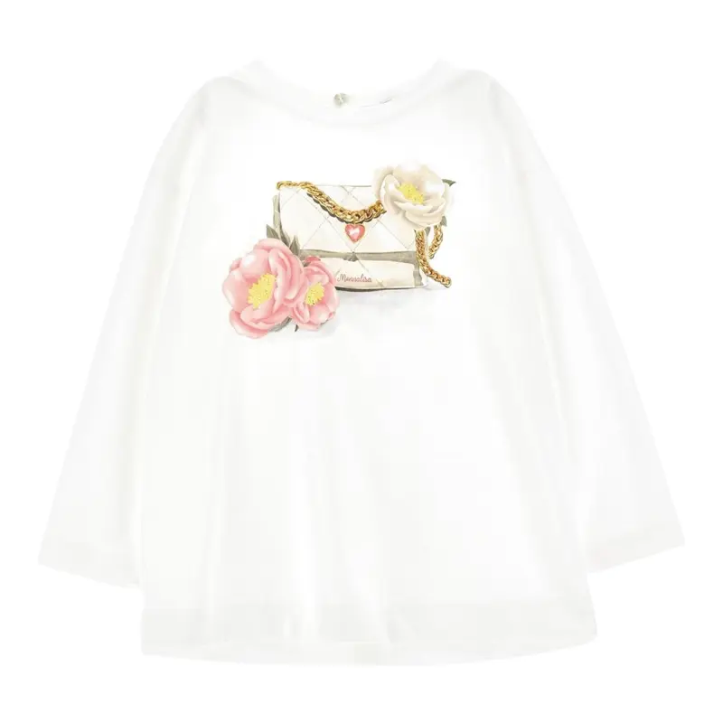 Monnalisa Shirt tinta unita con Stampa Bianco per Bambina