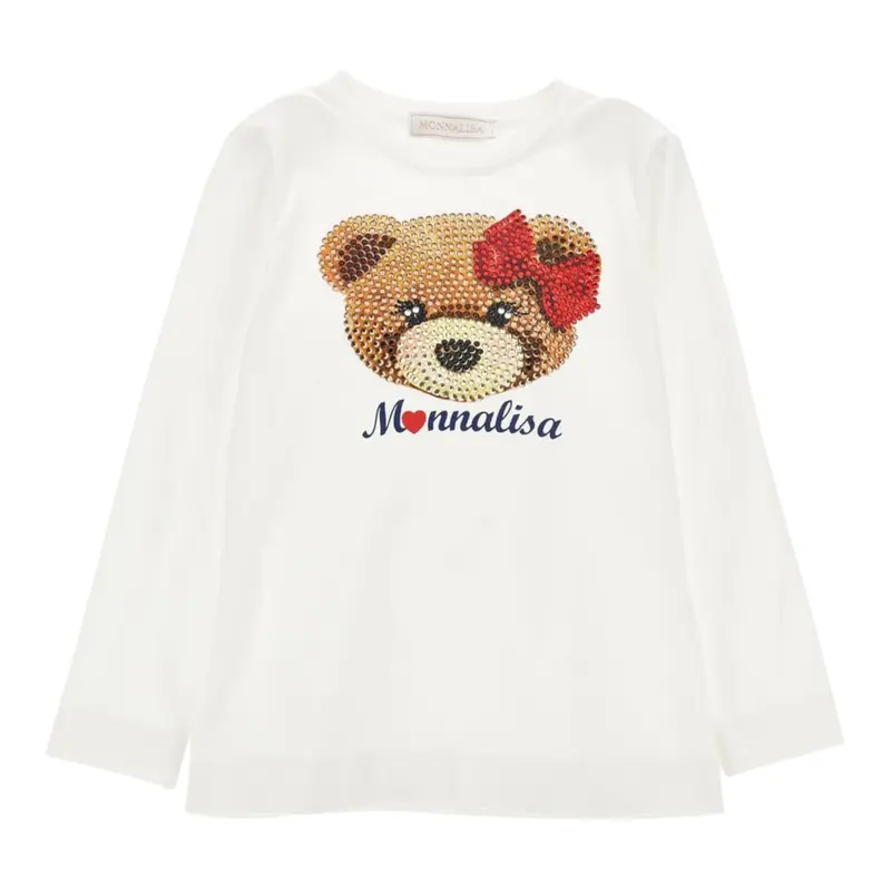 Monnalisa Shirt tinta unita con Stampa Bianco per Bambina