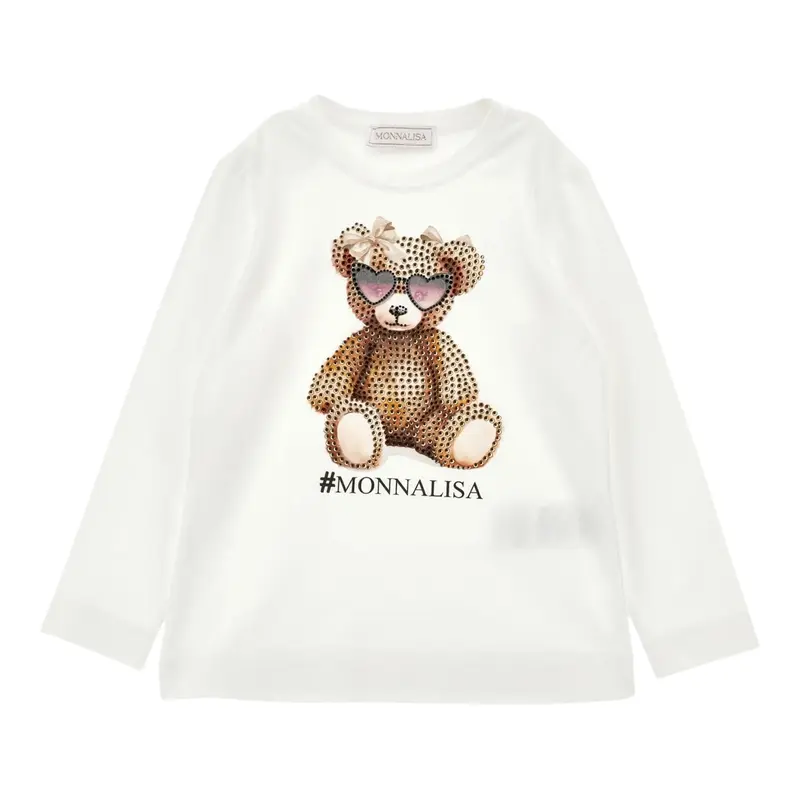 Monnalisa Shirt tinta unita con Stampa Panna per Bambina