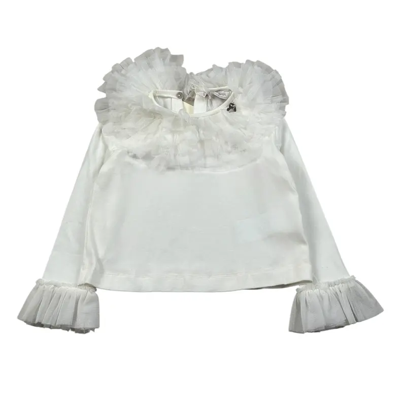Monnalisa Shirt tinta unita con Tulle Panna per Bambina