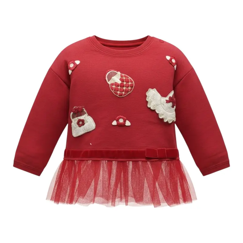 Monnalisa Shirt tinta unita con Tulle Rosso per Neonata