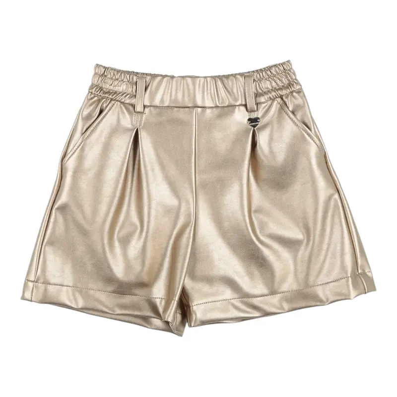 Monnalisa Short tinta unita In Ecopelle Oro per Bambina