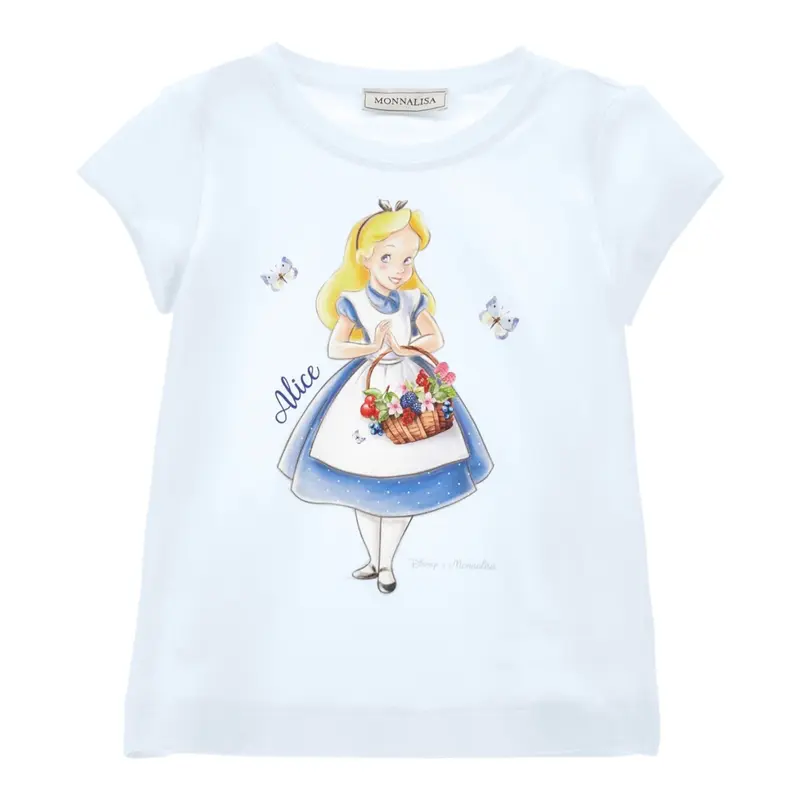 Monnalisa T-Shirt Girocollo tinta unita con Stampa Bianco per Neonata