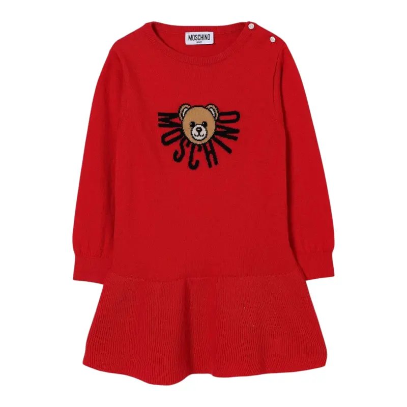 Moschino Abiti Manical Unga tinta unita con Logo Rosso per Bambina