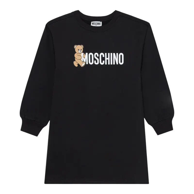 Moschino Abito Girocollo Manica Lunga tinta unita Nero per Bambina