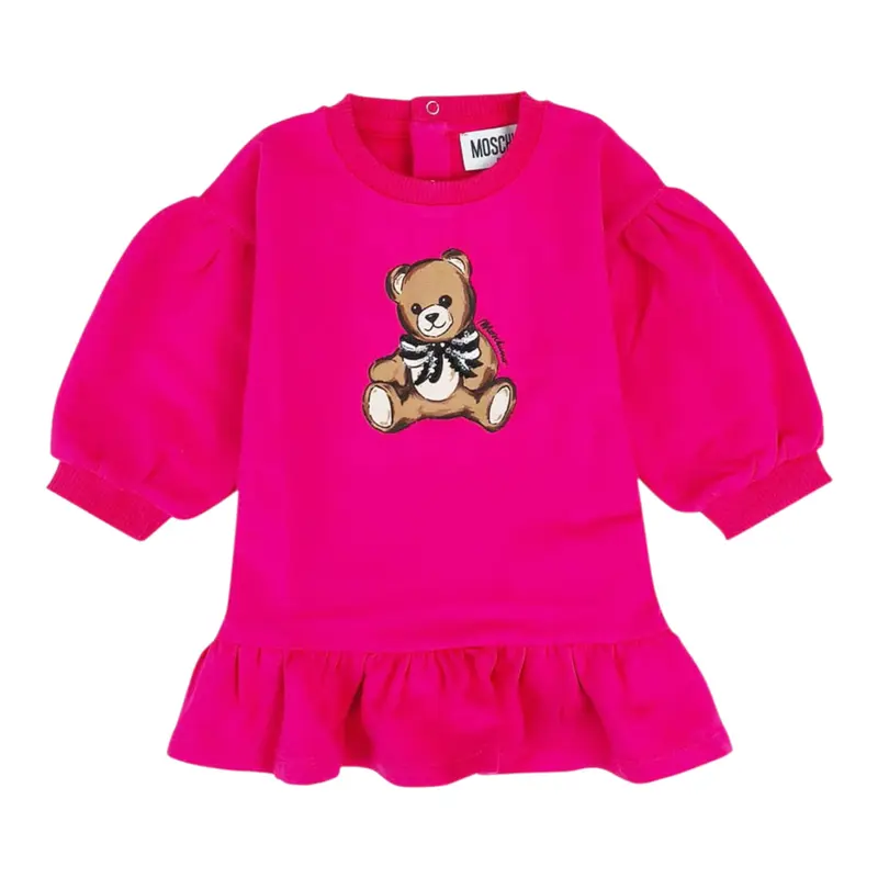 Moschino Abito Girocollo tinta unita Fuxia per Neonata