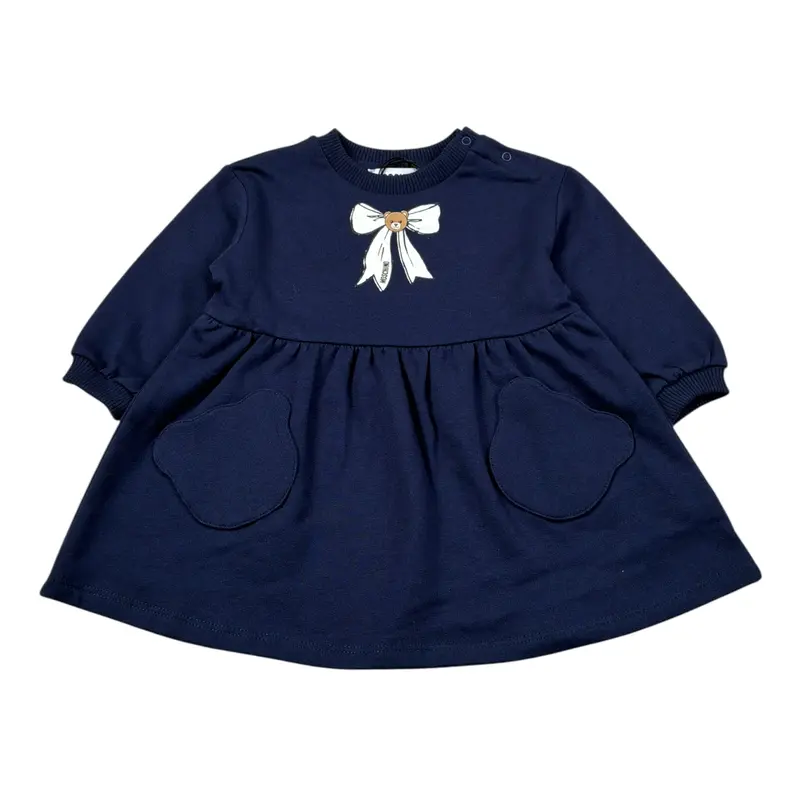 Moschino Abito Manica Lunga tinta unita con Logo Blu per Neonata